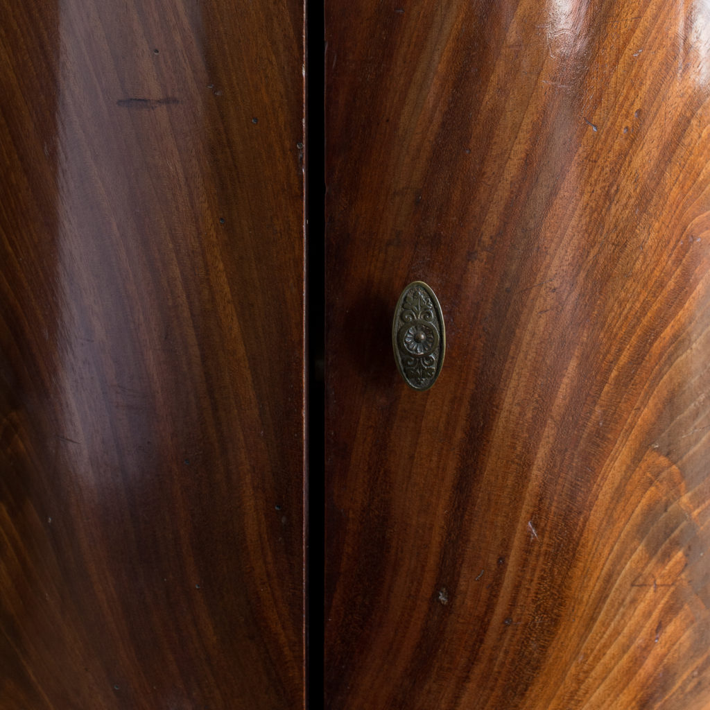 Nineteenth century flame mahogany cylindrical pot cupboard,-137976