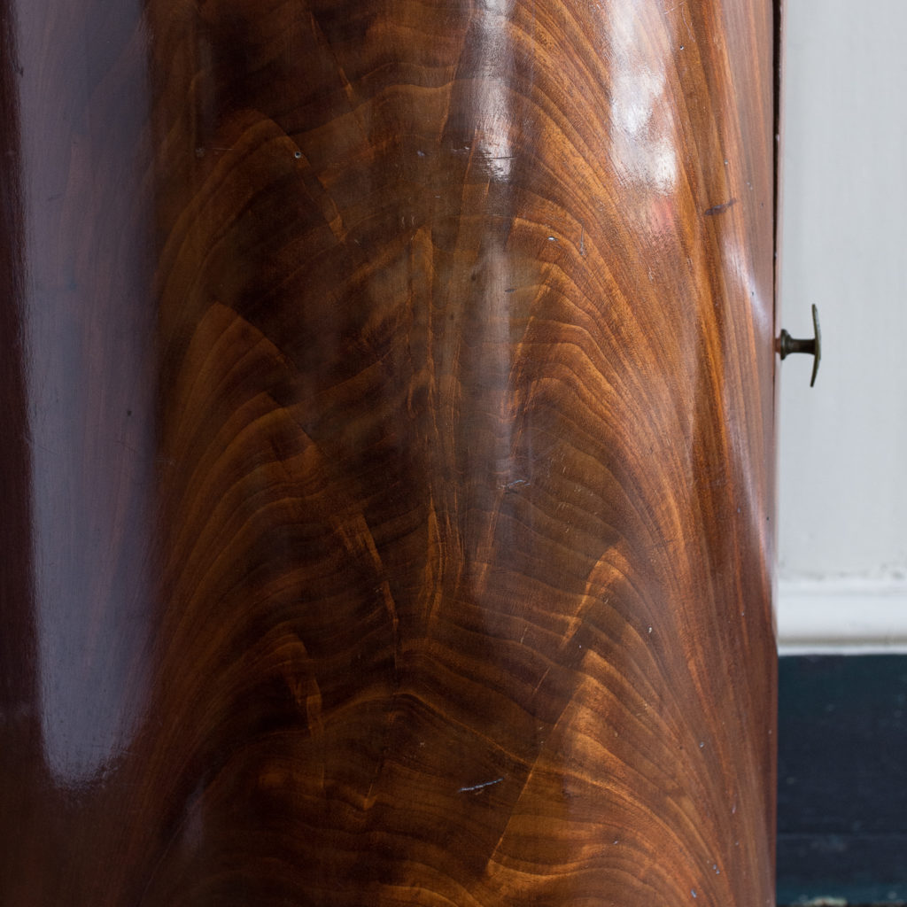 Nineteenth century flame mahogany cylindrical pot cupboard,-137978