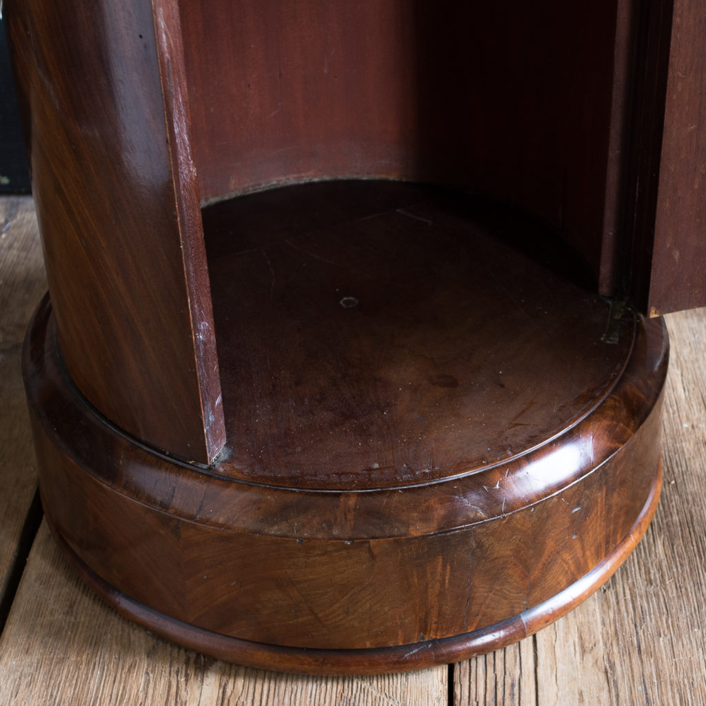 Nineteenth century flame mahogany cylindrical pot cupboard,-137981
