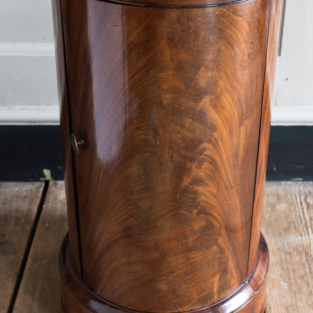 Nineteenth century flame mahogany cylindrical pot cupboard,-137982