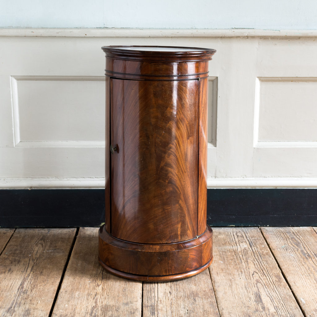 Nineteenth century flame mahogany cylindrical pot cupboard,