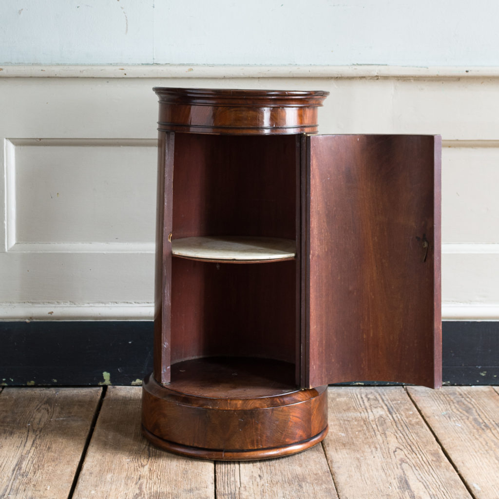 Nineteenth century flame mahogany cylindrical pot cupboard,-137966