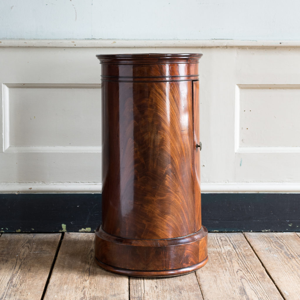 Nineteenth century flame mahogany cylindrical pot cupboard,