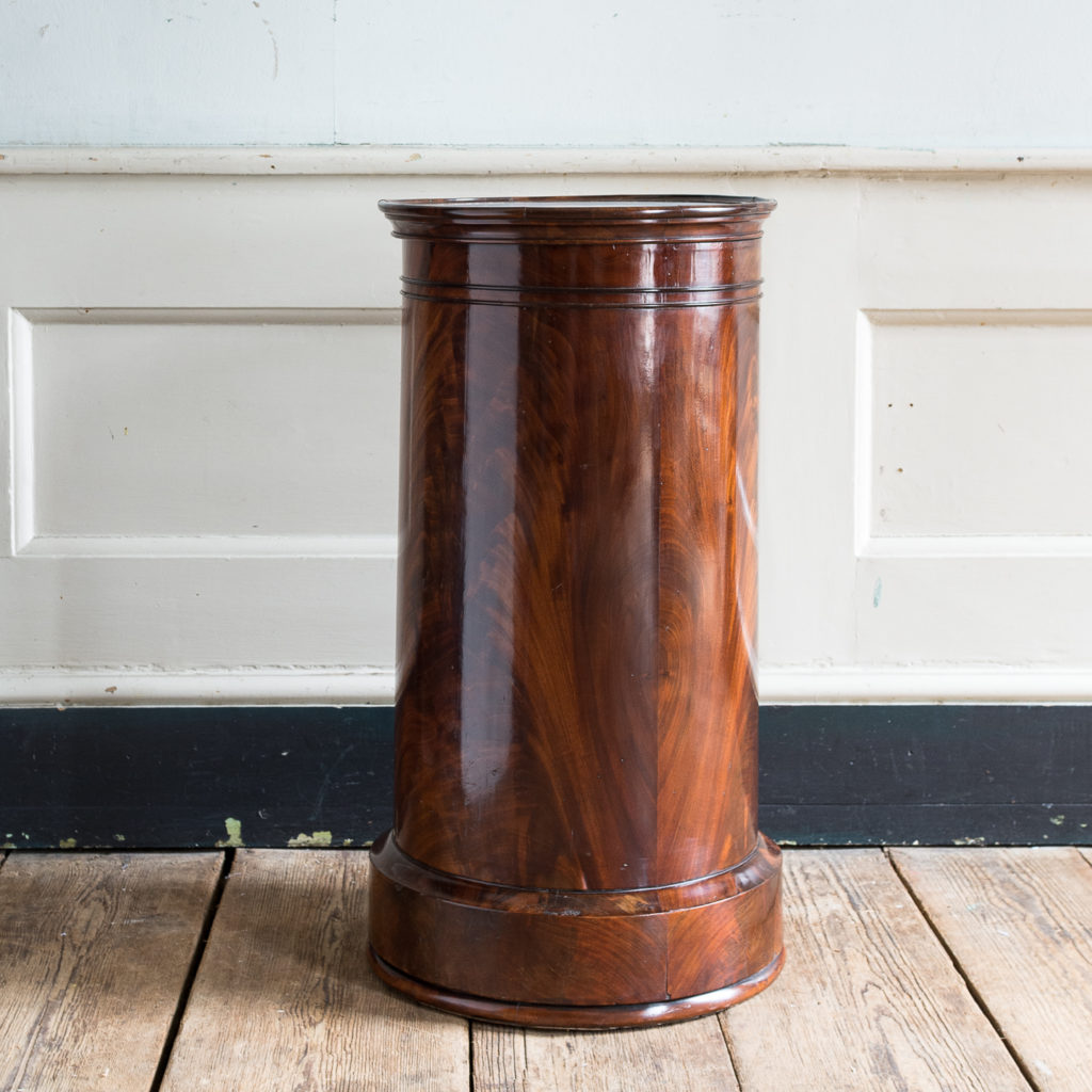 Nineteenth century flame mahogany cylindrical pot cupboard,