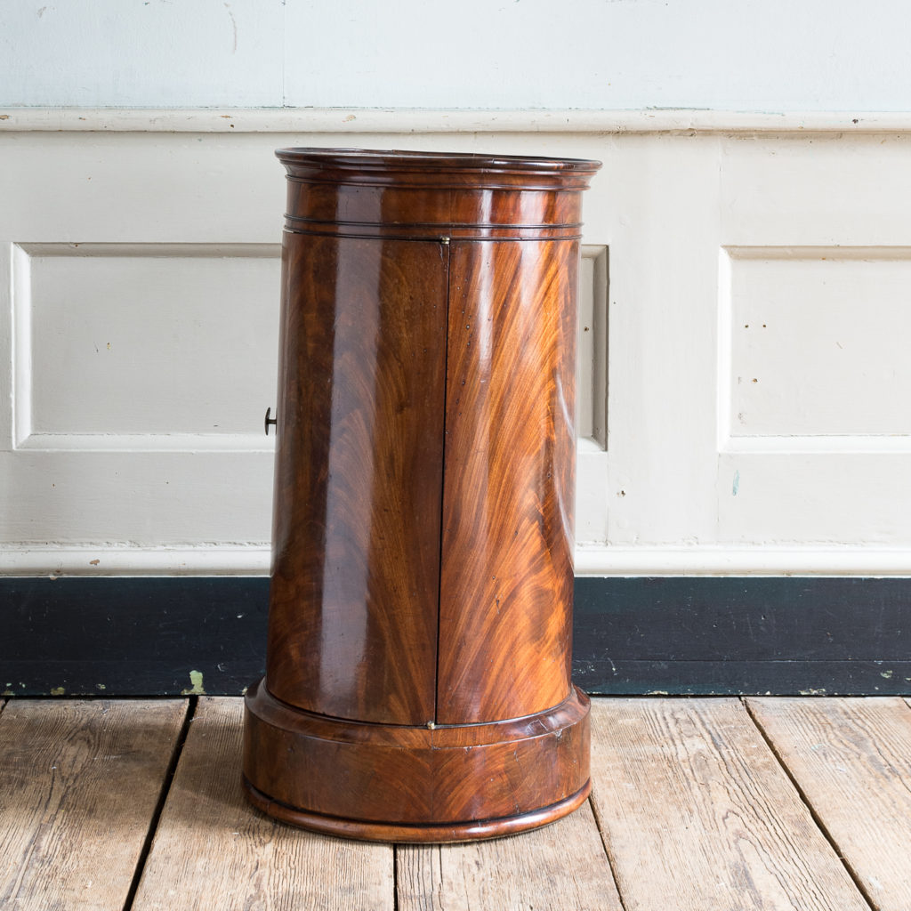 Nineteenth century flame mahogany cylindrical pot cupboard,-137970