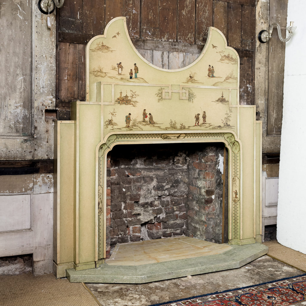 Chinoiserie Art Deco hand painted and parcel-gilt chimneypiece,