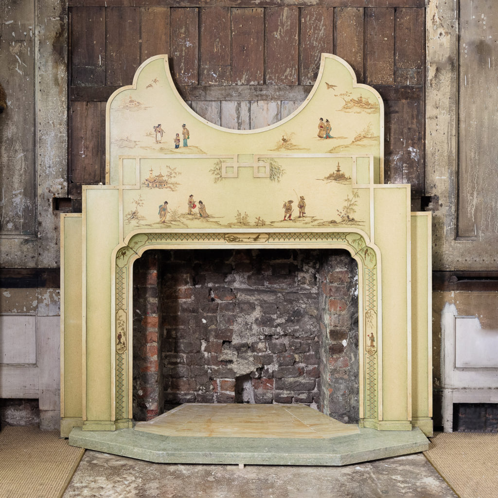 Chinoiserie Art Deco hand painted and parcel-gilt chimneypiece,