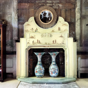 Chinoiserie Art Deco hand painted and parcel-gilt chimneypiece,
