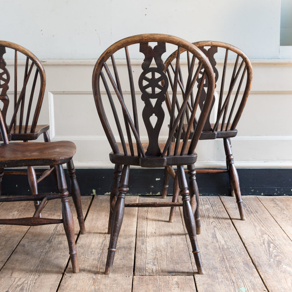 Set of four nineteenth century wheelback Windsor chairs,-137947