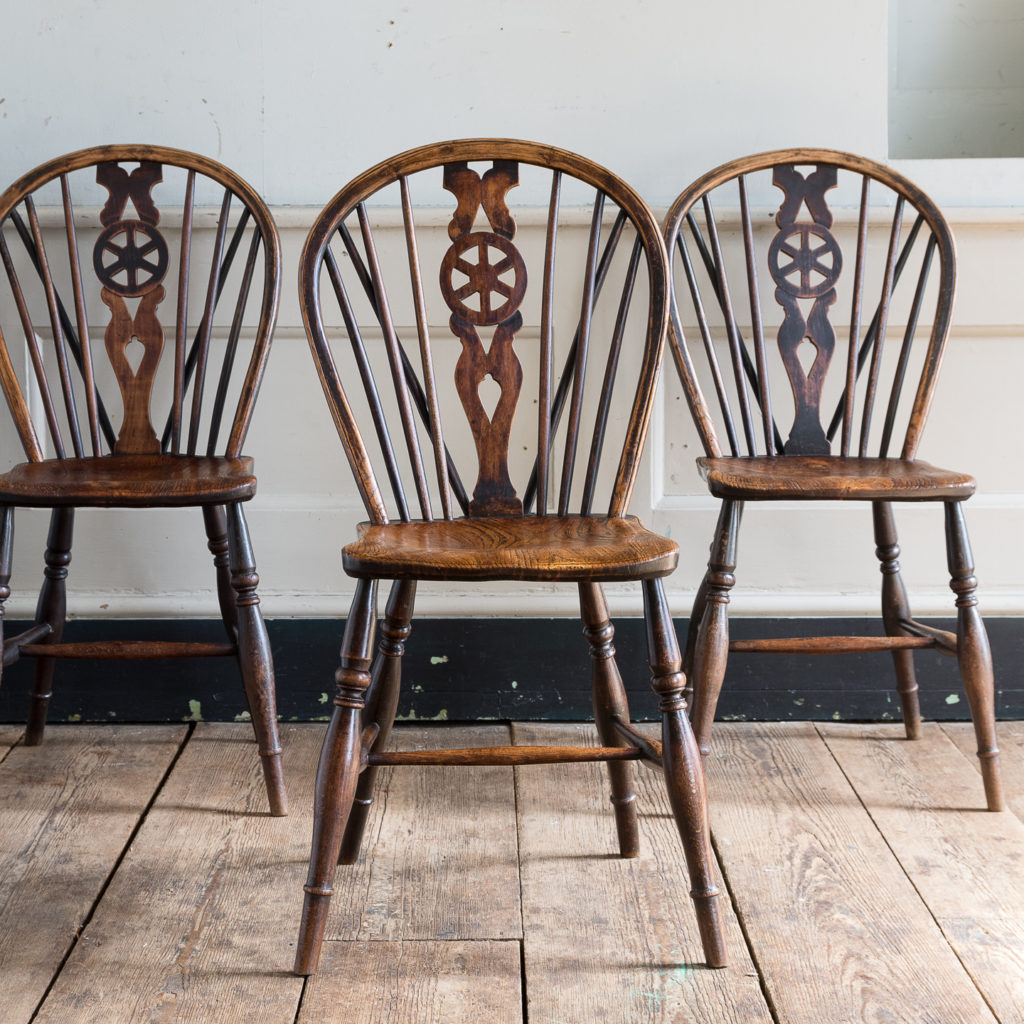 Set of four nineteenth century wheelback Windsor chairs,-137949