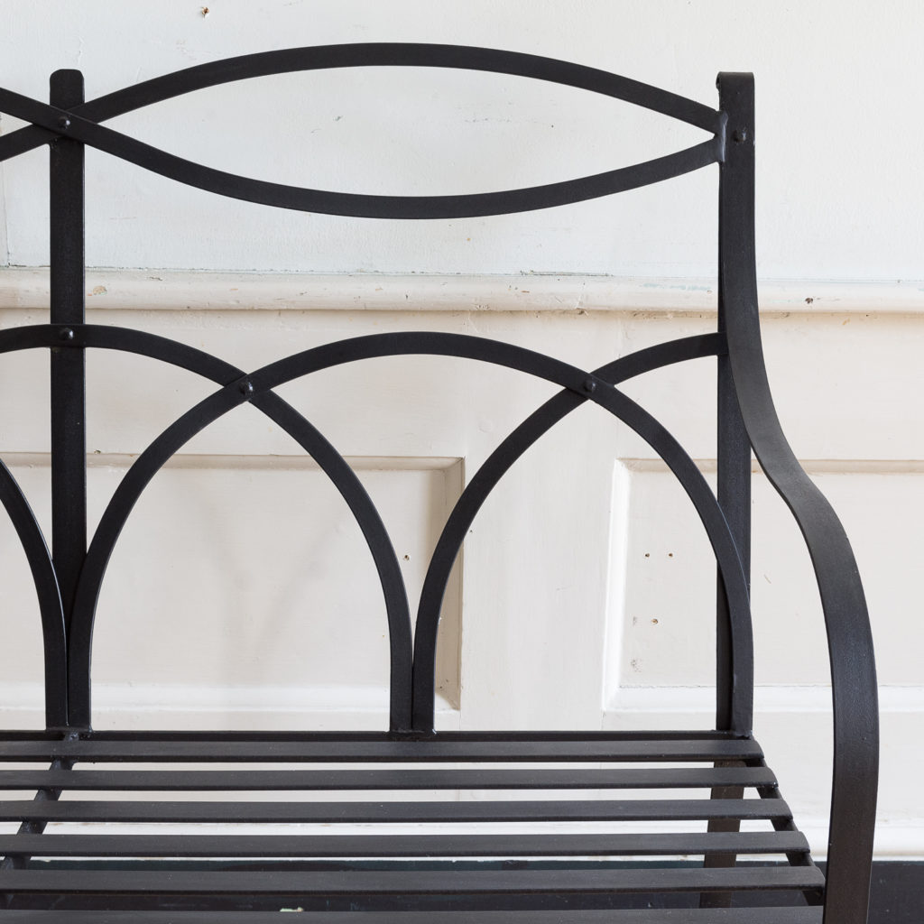 Regency style wrought iron garden bench,-138059