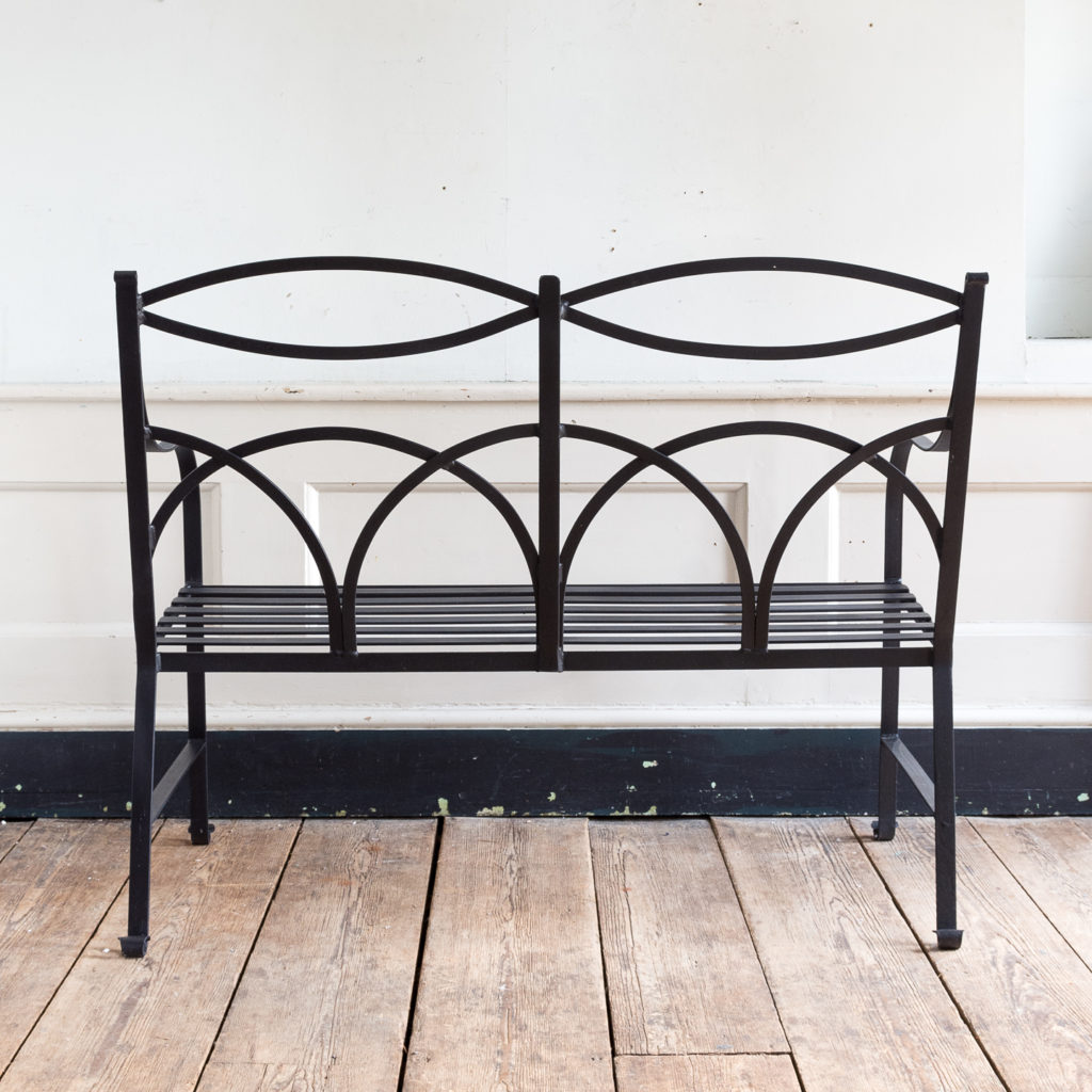 Regency style wrought iron garden bench,-138055