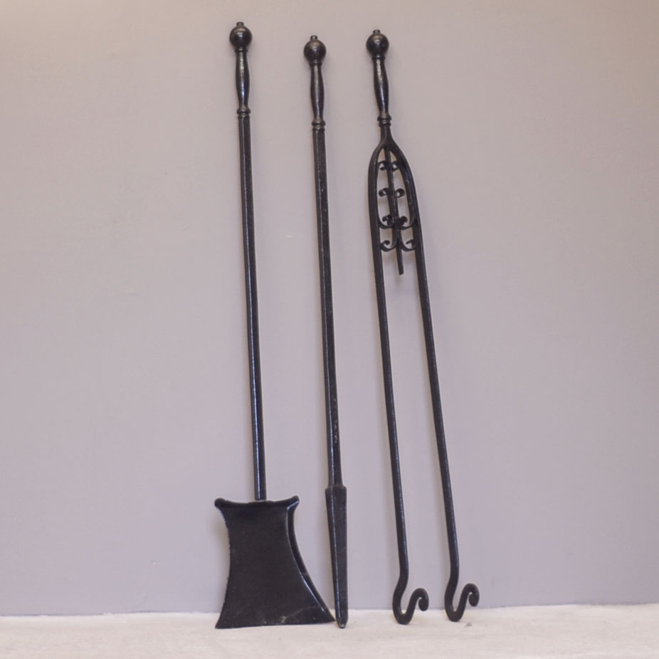 A set of large wrought iron fire tools-0