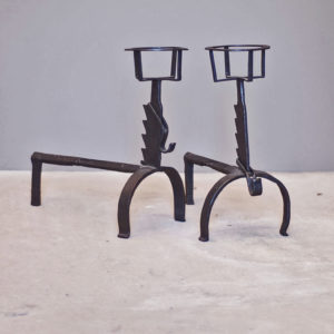 A pair of English cresset top andirons-0