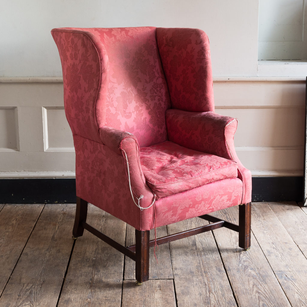 George III mahogany wingback armchair,-138264