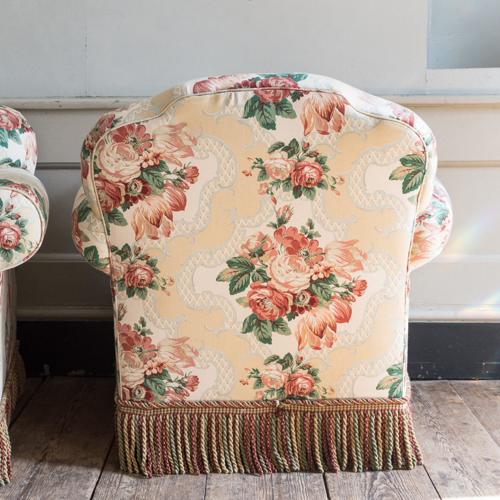 Pair of Victorian chintz upholstered armchairs, -138643