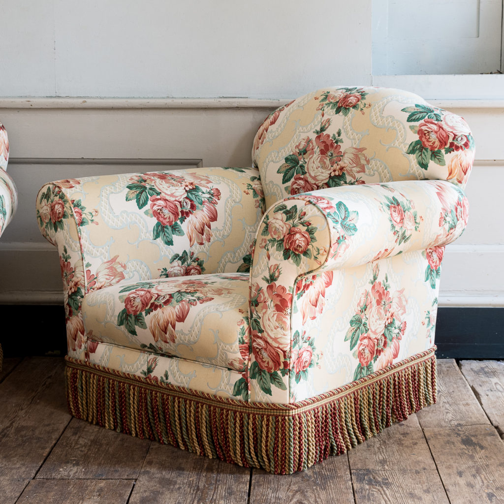 Pair of Victorian chintz upholstered armchairs,