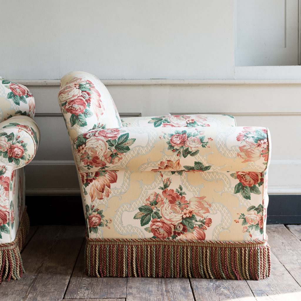 Pair of Victorian chintz upholstered armchairs, -138630