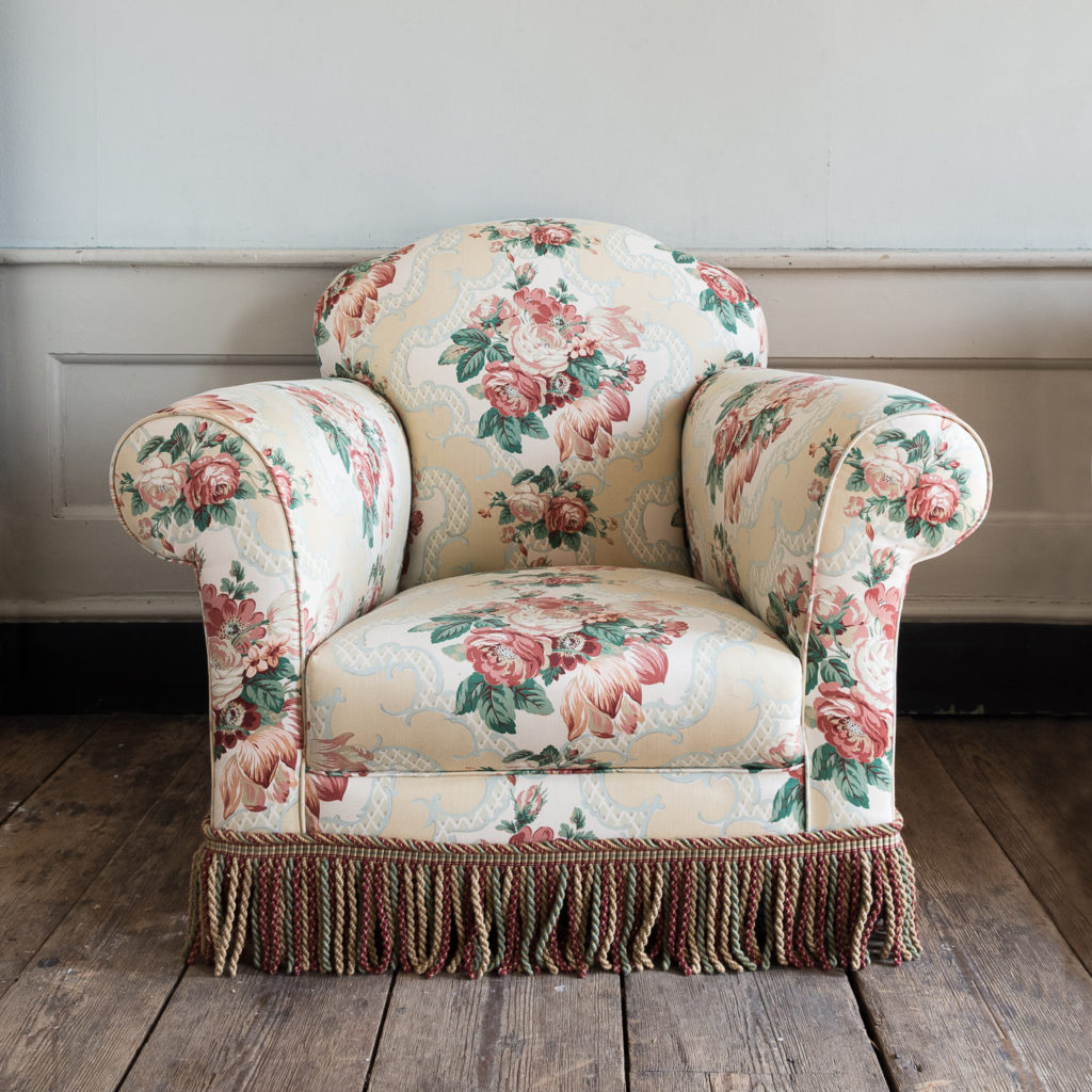 Pair of Victorian chintz upholstered armchairs,
