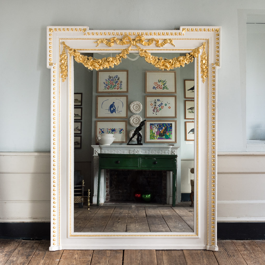 Louis XVI style French parcel-gilt boiserie mirror,