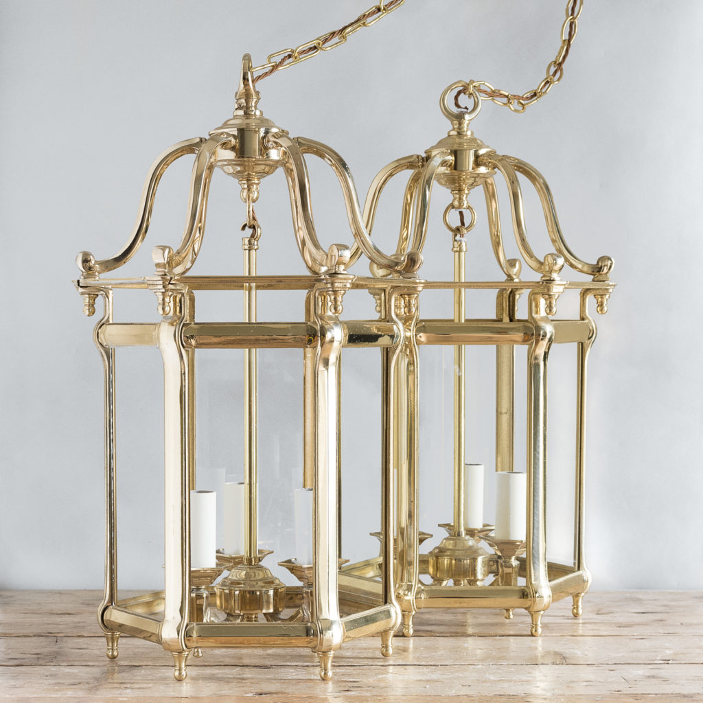 Pair of Georgian style brass hall lanterns,