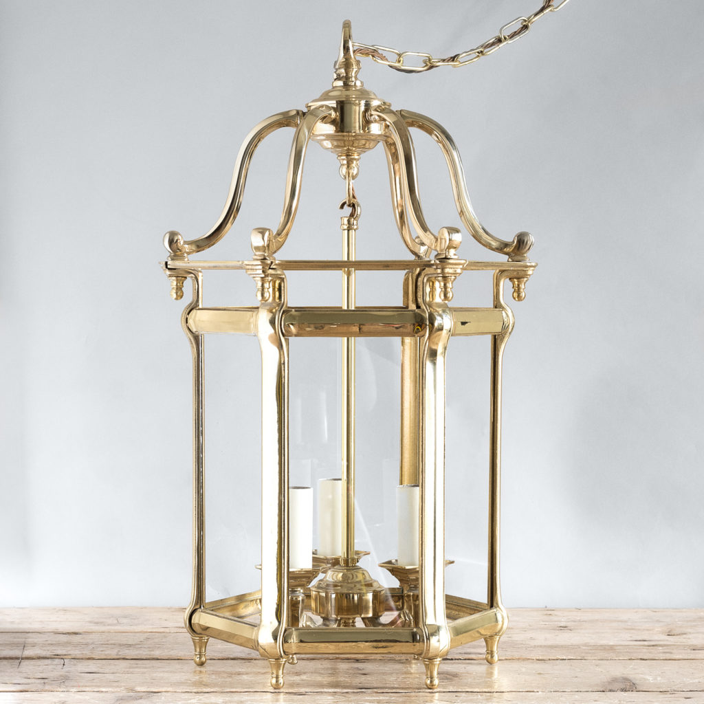 Pair of Georgian style brass hall lanterns,