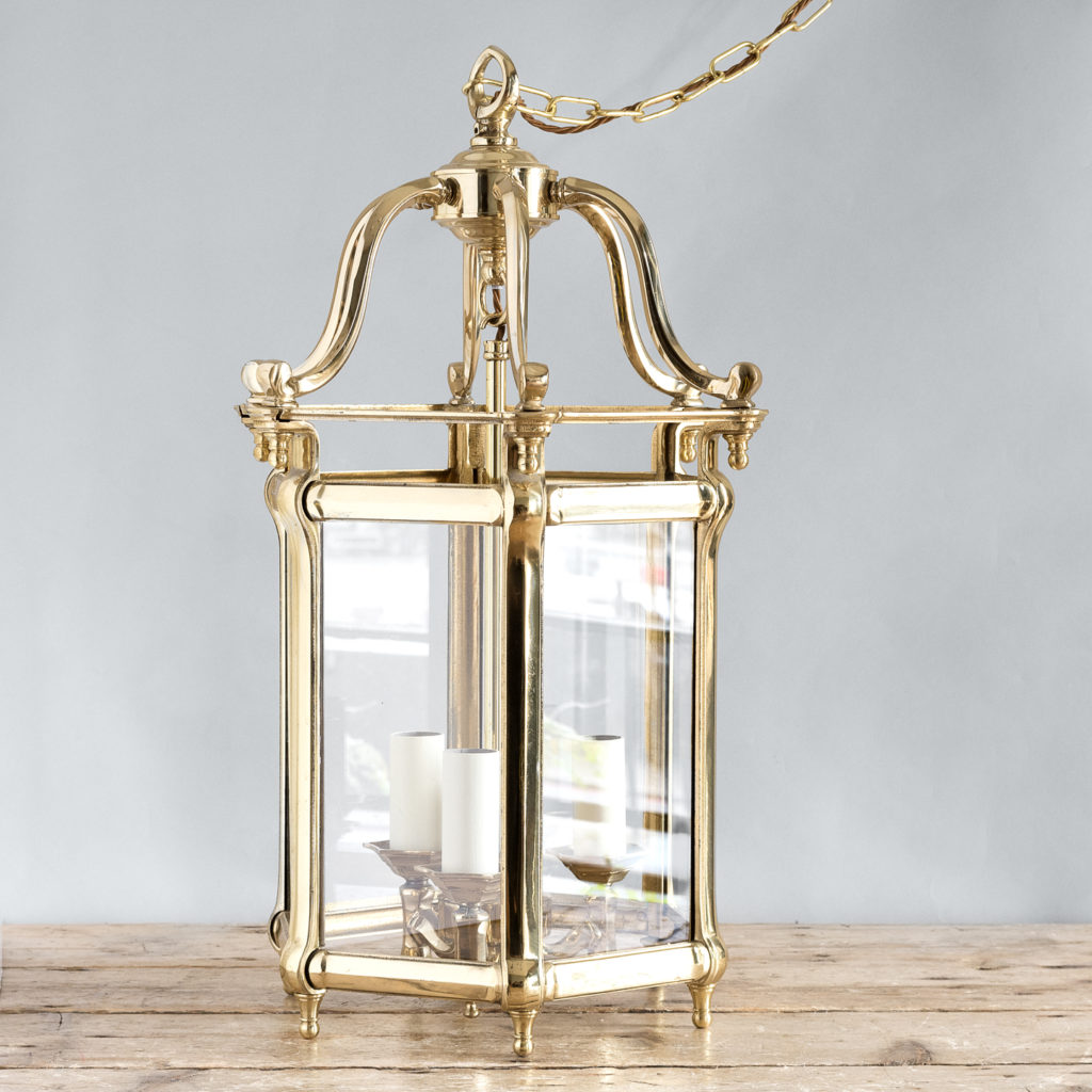 Pair of Georgian style brass hall lanterns,