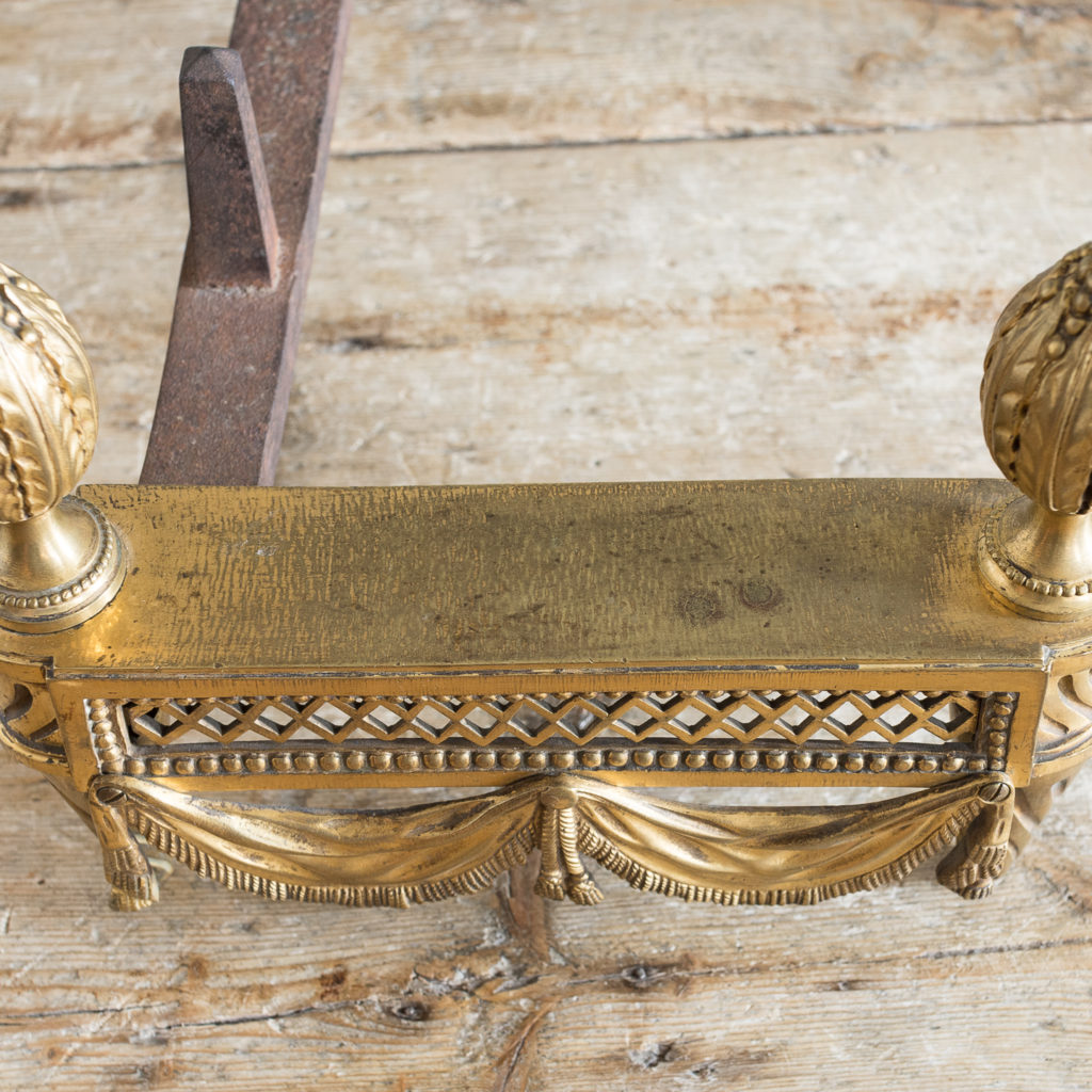 Pair of Louis XVI style Bouhon Freres gilt bronze chenets,-138683