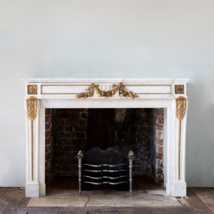 Pair of Louis XVI style Carrara marble and ormolu mounted fireplaces,