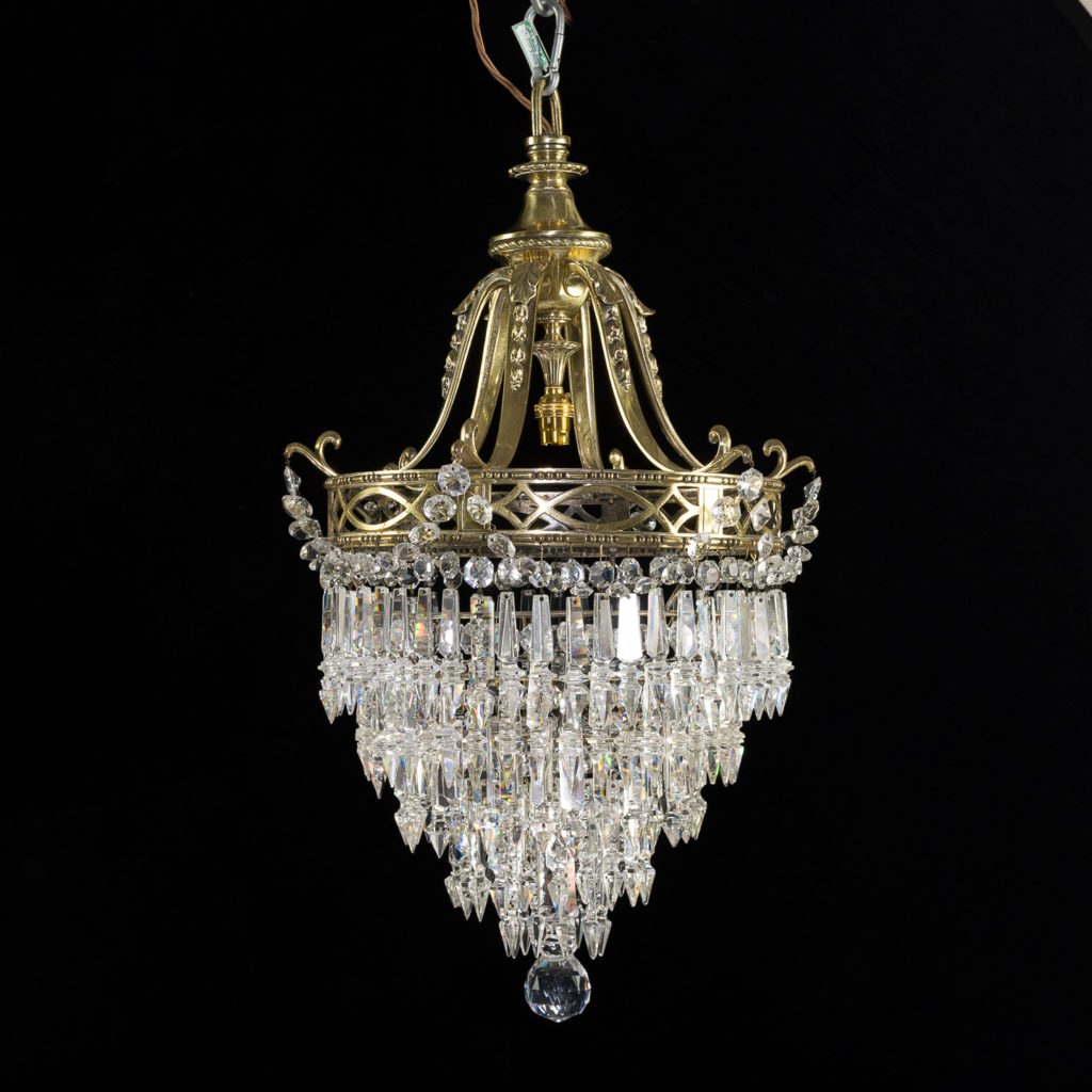 Regency style cut glass and brass waterfall chandelier,
