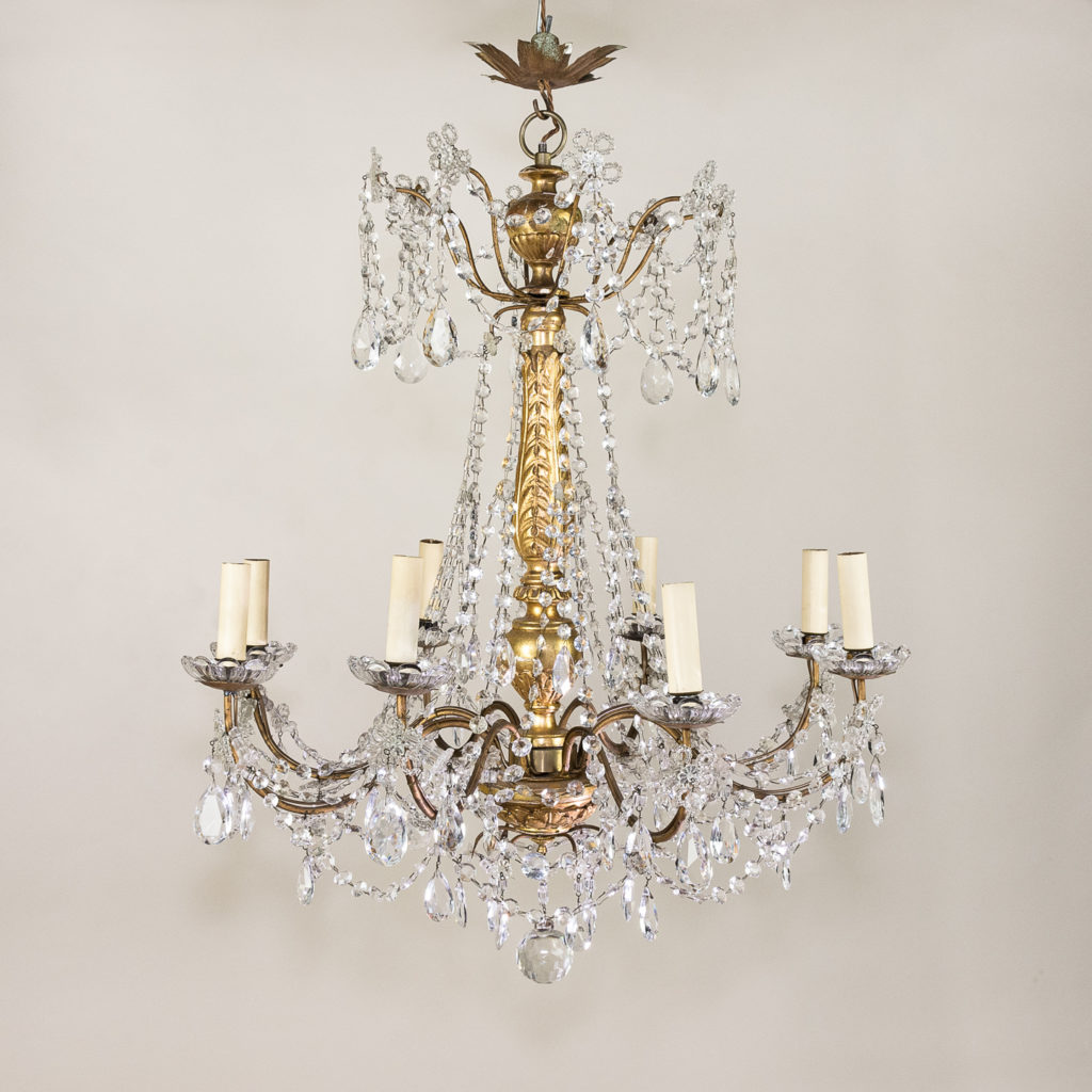 Late nineteenth century Genoese giltwood and glass chandelier,