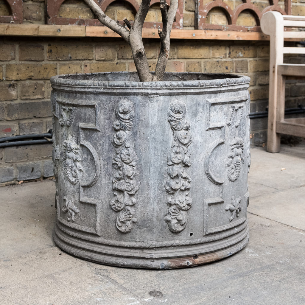 Pair of eighteenth century style lead circular planters,