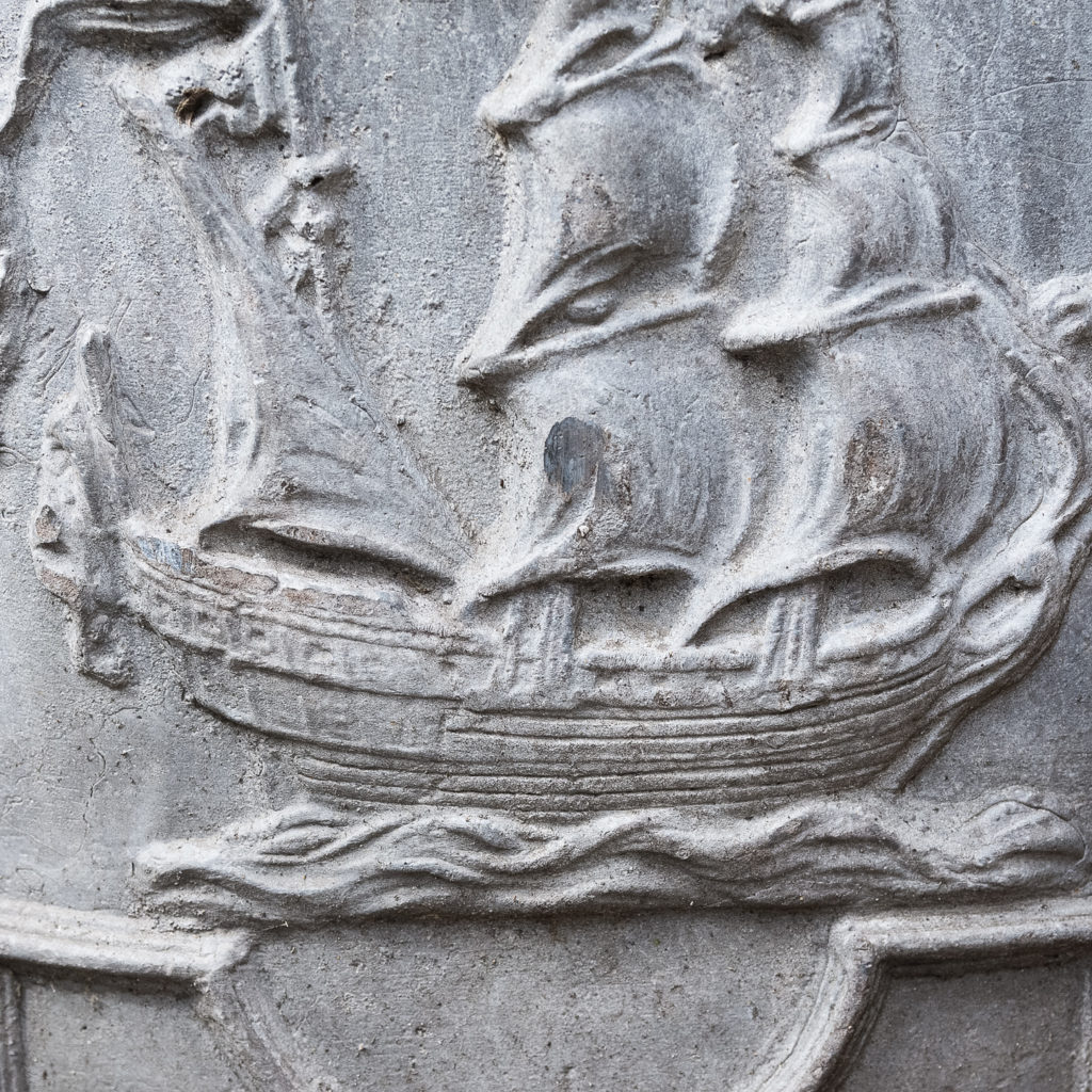 decorated in relief with ships, shells, mermaids and rope motifs,