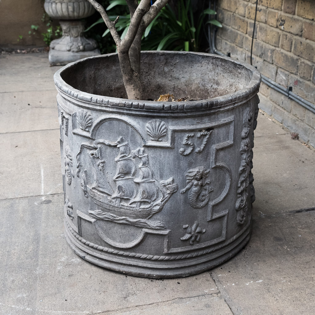 Pair of eighteenth century style lead circular planters,