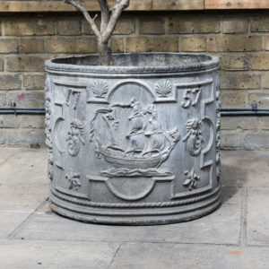 Pair of eighteenth century style lead circular planters,