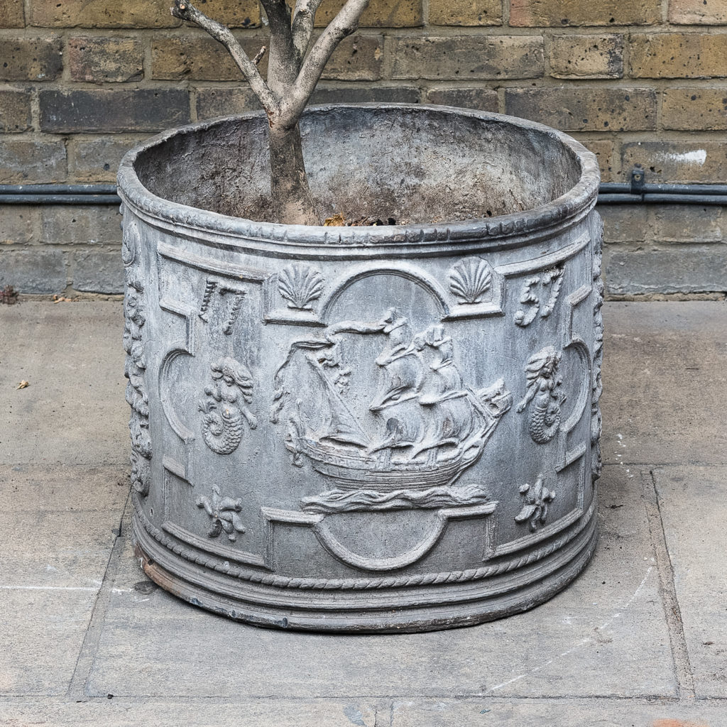 Pair of eighteenth century style lead circular planters,