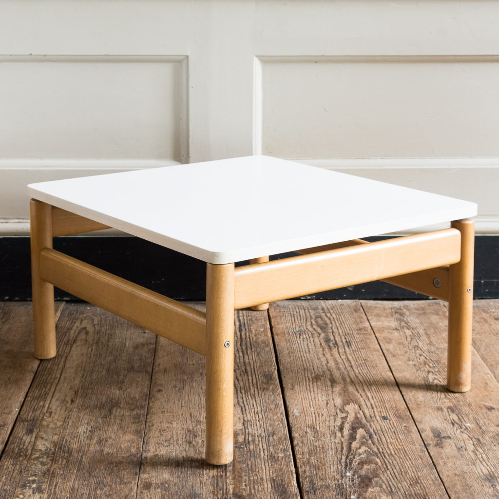 Pair of beech and formica side tables,