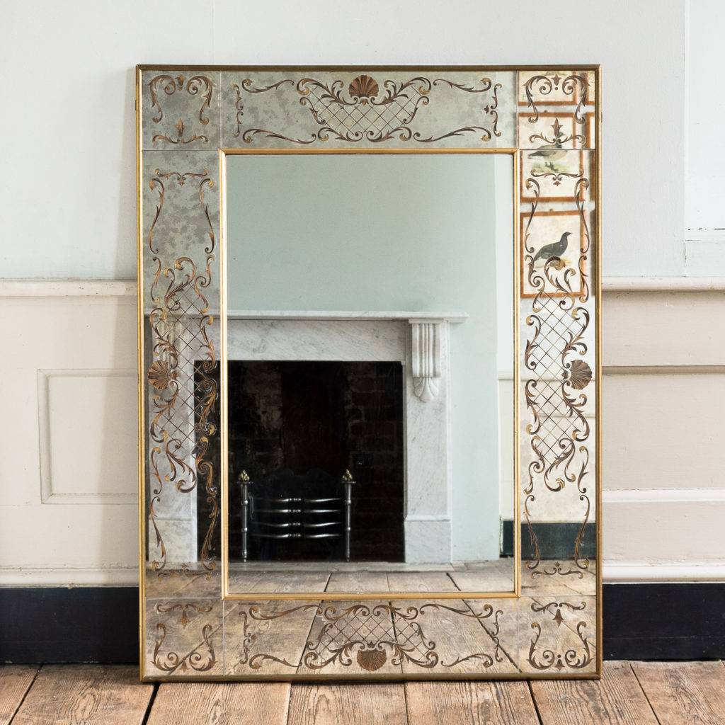 1950s Italian brass bound mirror,