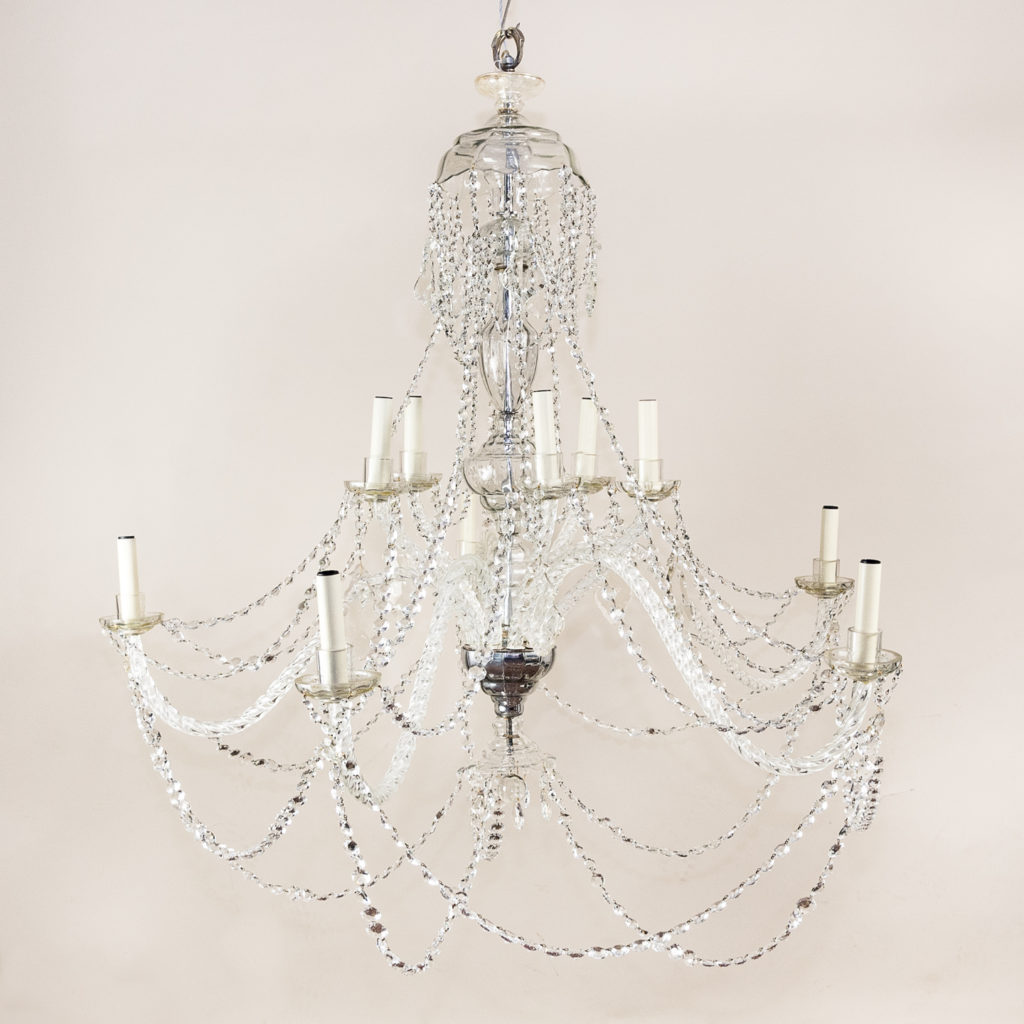 Pair of large French glass eleven light chandeliers,