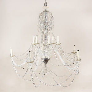 Pair of large French glass eleven light chandeliers,