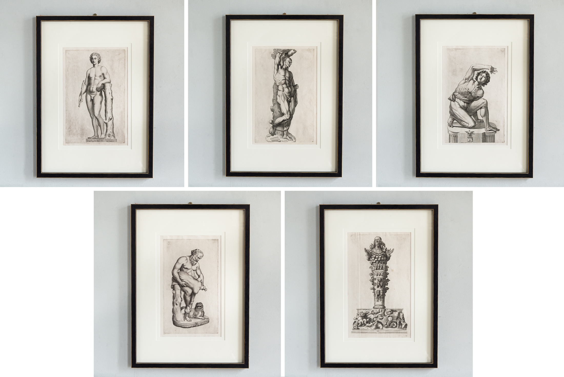 These prints are from a series showing the antique marble statues from the collection of Vincenzo Giustiniana,