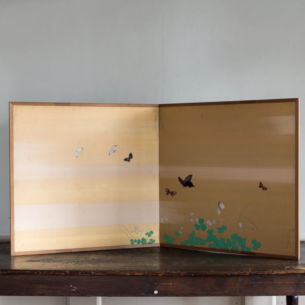 Hand-painted Furosaki-byobu screen of Butterflies, by Reiki Yamaguchi