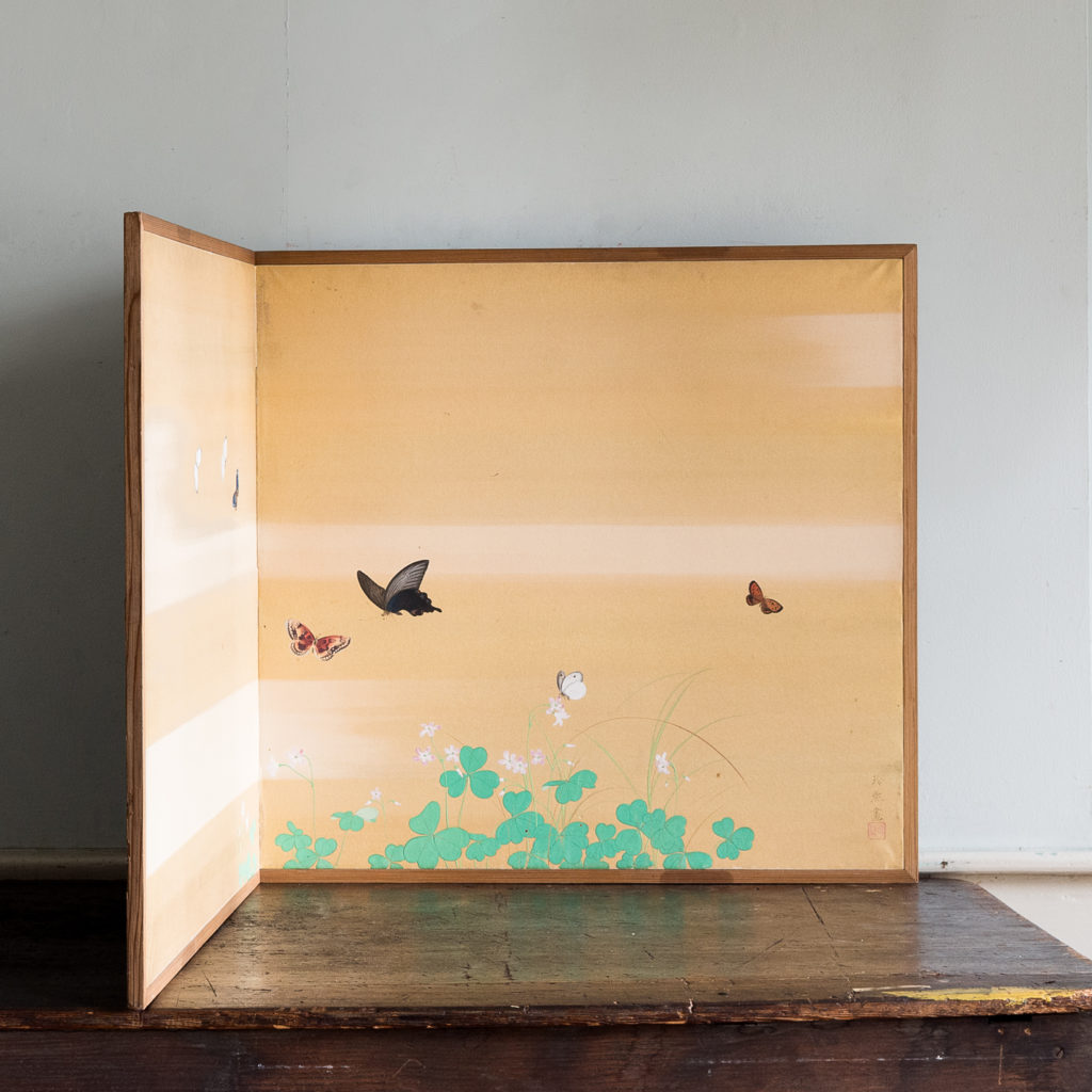 Hand-painted Furosaki-byobu screen of Butterflies, by Reiki Yamaguchi