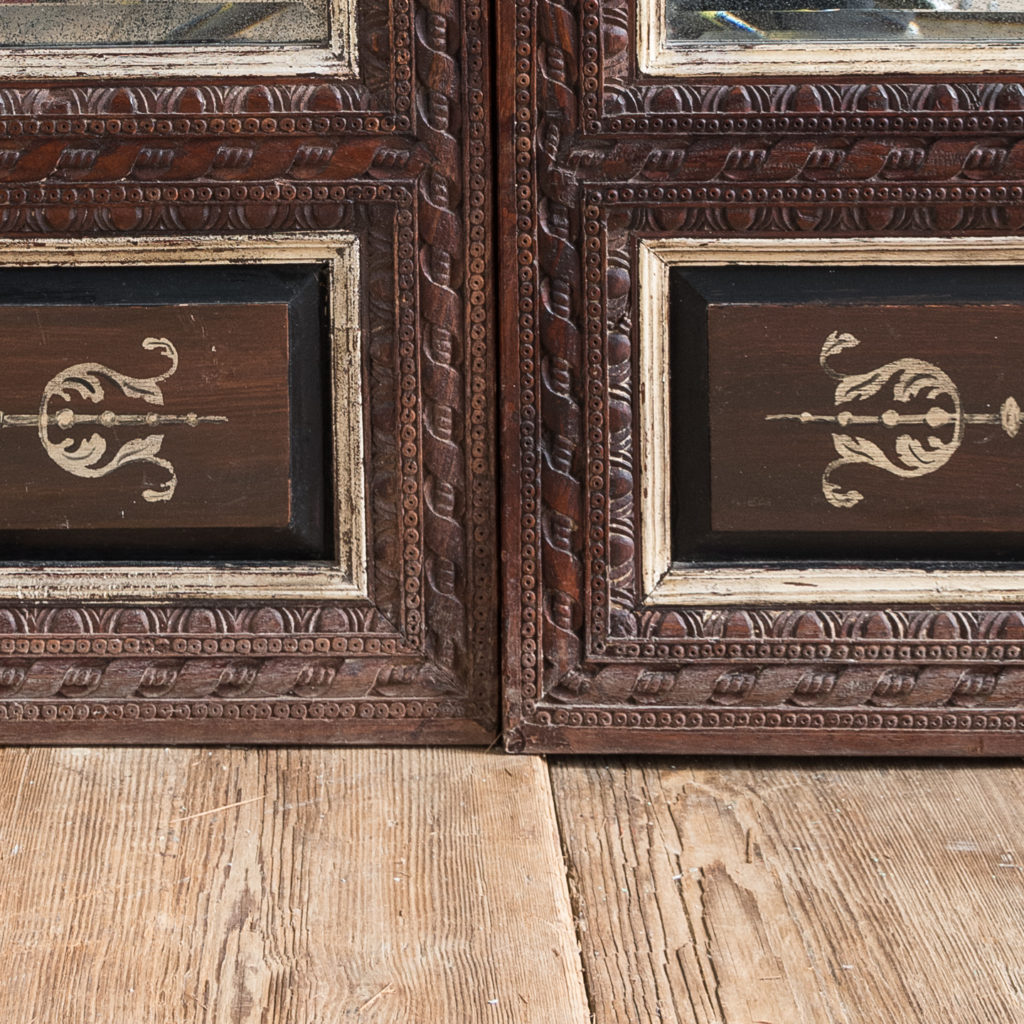 Pair of carved hardwood and mirrored door panels,-139978