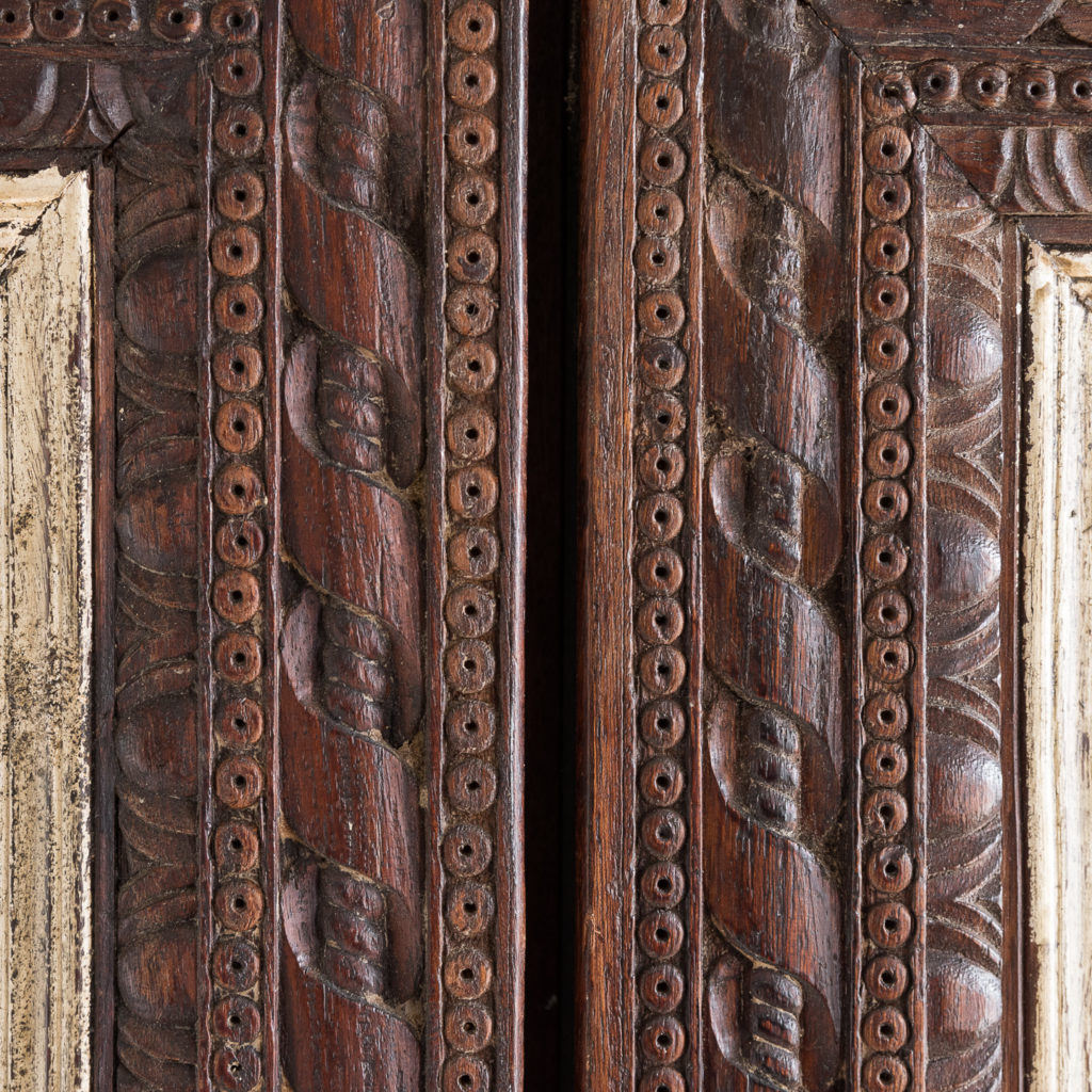 Pair of carved hardwood and mirrored door panels,-139972