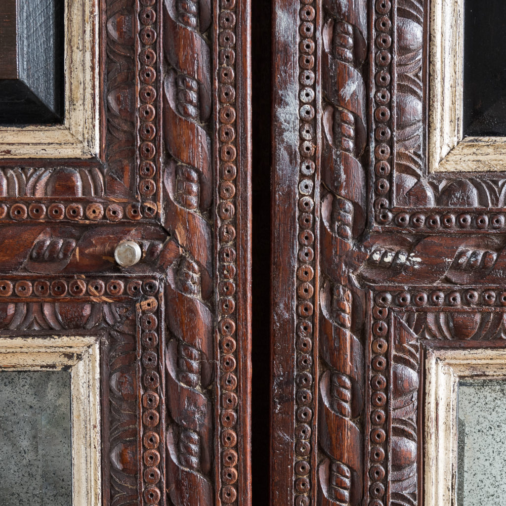 Pair of carved hardwood and mirrored door panels,-139977