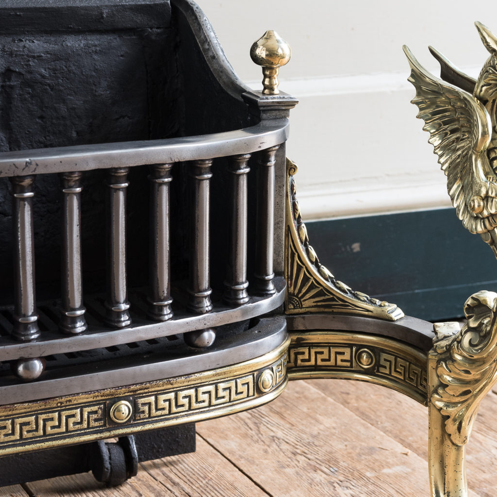 Victorian iron and brass Griffin fire grate, -139851