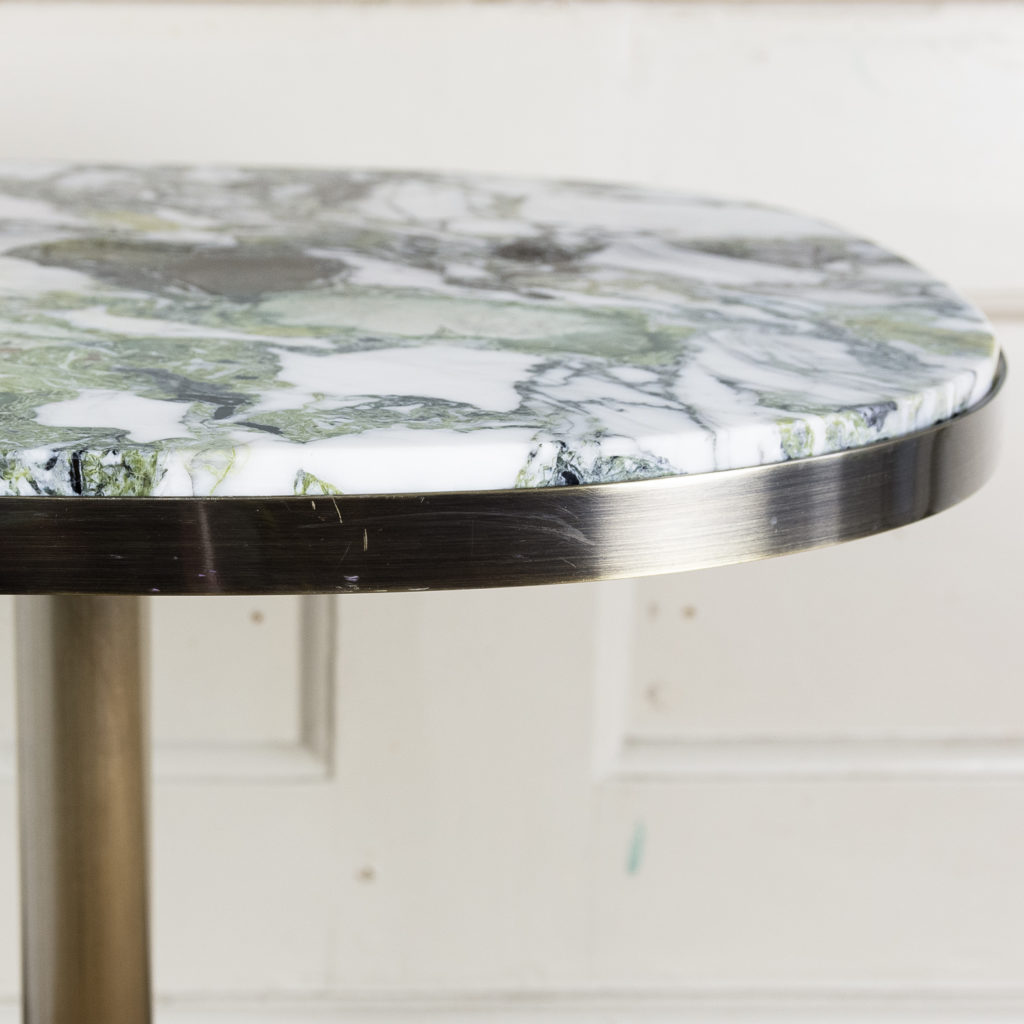 Brushed steel and marble restaurant tables,-139865