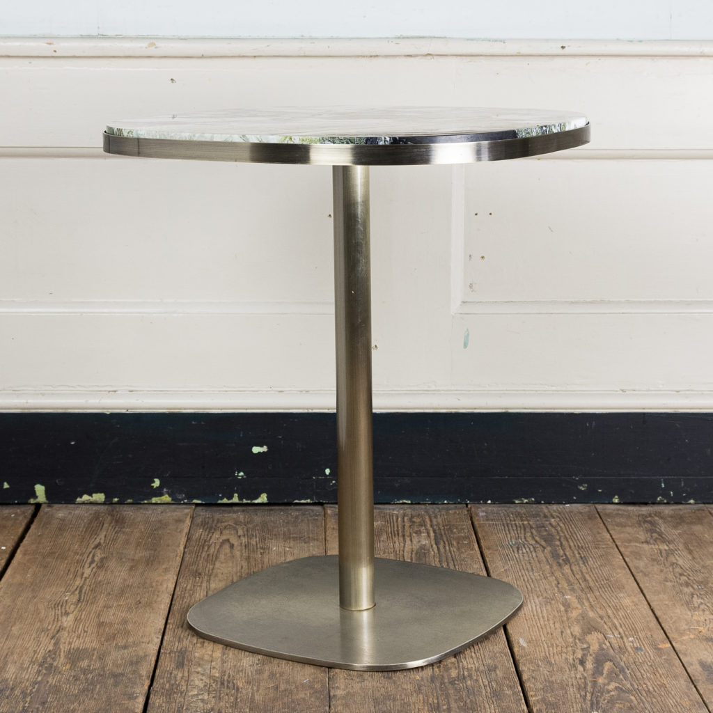 Brushed steel and marble restaurant tables,-139866