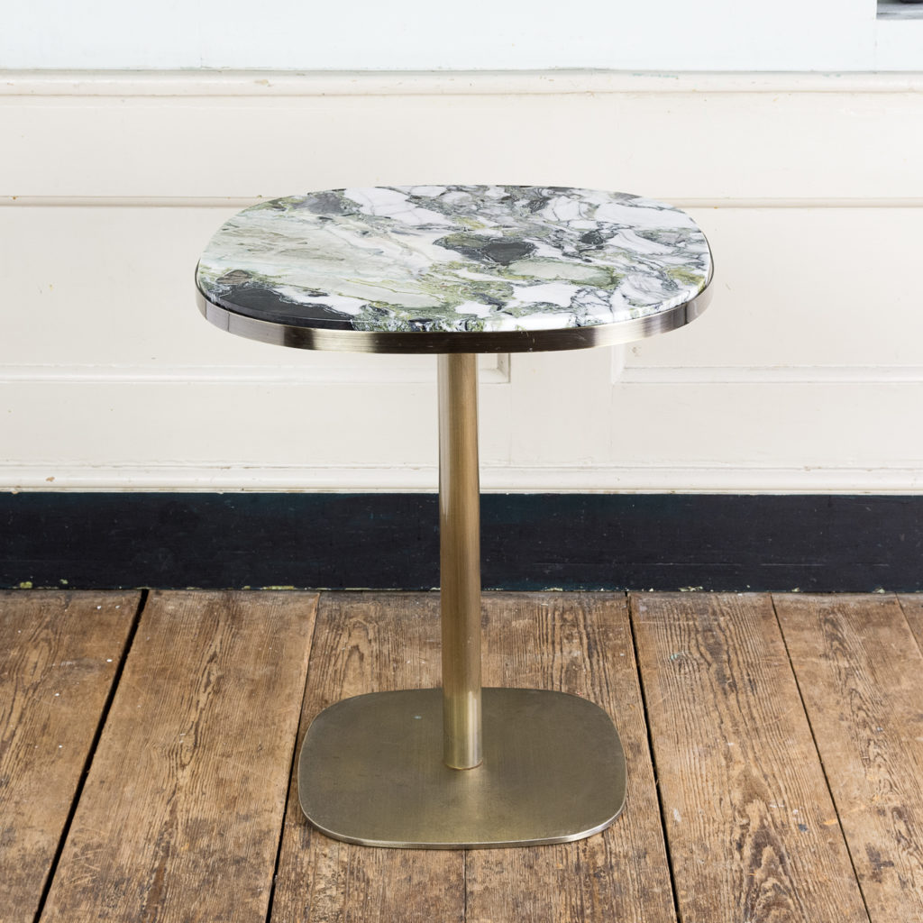 Brushed steel and marble restaurant tables,-0